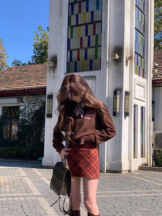 现货 朗姆红格 节日氛围感 复古格子裙 商品图0