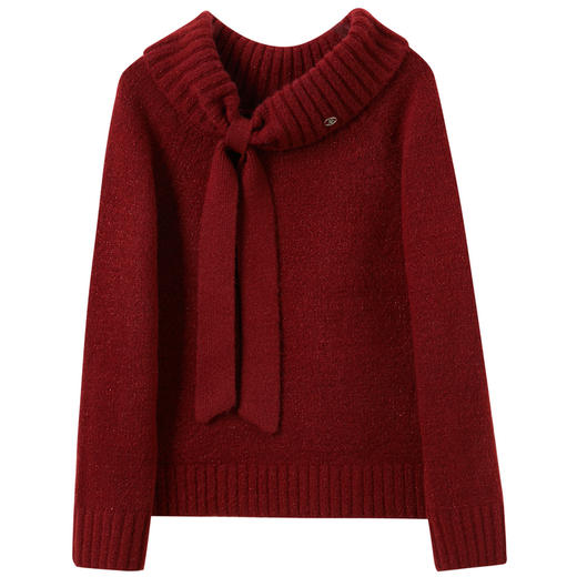 三彩2026春季新款红色毛衣新年毛衫套头长袖气质高领保暖上衣S 商品图4