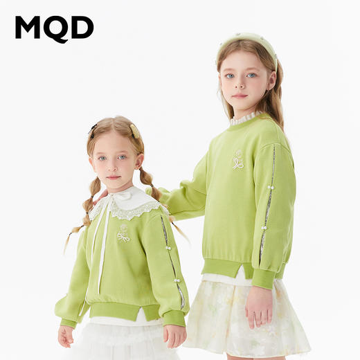 【秒3】【MQD】女童甜美精致珍珠蕾丝假两件圆领卫衣 商品图0
