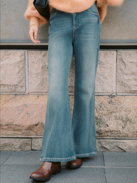 长腿天花板 抓毛微喇牛仔裤FCG1JEN062