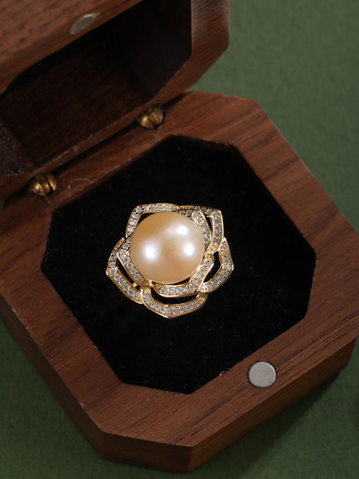 子佩集【玫瑰往事】银S925珍珠惜王妃戒指【YR0068B】10.5mm珠镀金花朵金色珠2601 商品图2