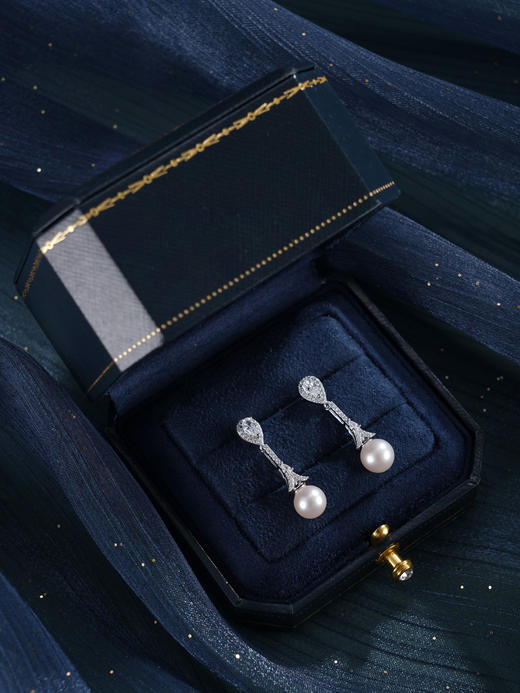 子佩集【闪亮轨迹】银S925珍珠惜王妃耳钉【E4053】7.5mm珠双色水滴吊球2601 商品图9