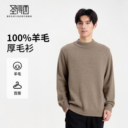 【100%绵羊毛】圣得西男士保暖厚羊毛衫2025秋新款重磅毛衣410g 商品图0