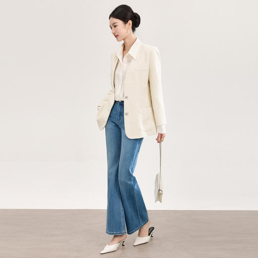 「高货wl」全新升级【铂金会员404/天猫539/差价135】(05339)洛诗琳2026春季气质知性通勤金丝亮片棉麻无领西装外套女 商品图1