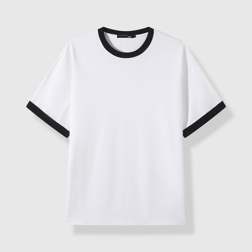 GXG男装夏季新款经典黑白撞色袖口休闲百搭情侣款圆领短袖T恤K&C 商品图2