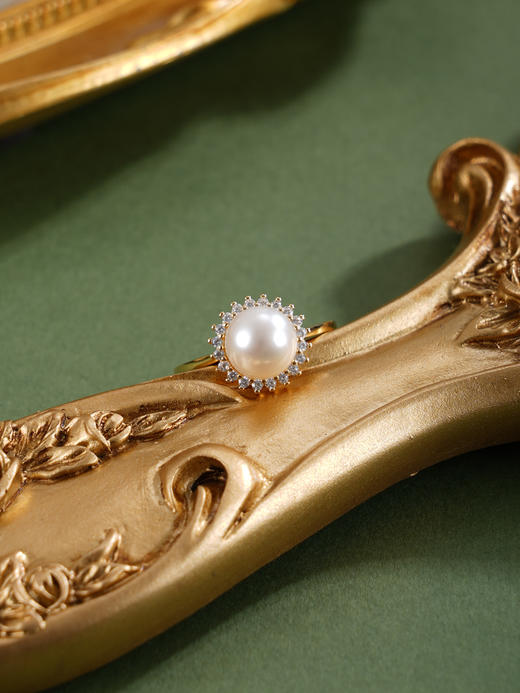子佩集【晨曦微光】银S925珍珠惜王妃戒指【R2094】8mm珠双色太阳花2601 商品图7