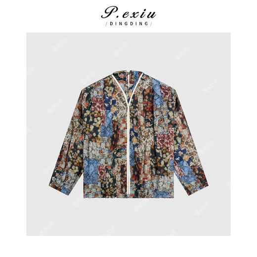 04-2潘依绣丁丁宠粉灯笼袖花拉链衬衣外套Q17152 商品图0