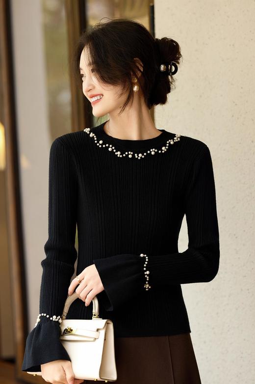 澳洲进口美利奴羊毛混混纺抗起球BC同款重工手工钉珠羊毛衫 商品图1