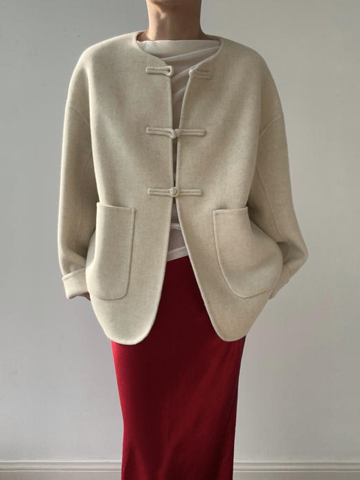 YANYI CHANG｜92870370 中式圆领一字扣羊绒羊毛短大衣 [ 白 ] 商品图0