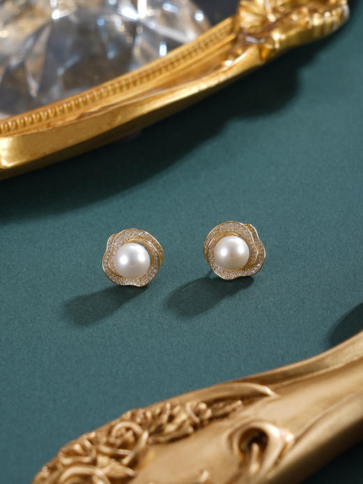 子佩集【芳华契阔】银S925珍珠惜王妃耳钉【E4639】8mm珠双色玫瑰花朵2601 商品图8