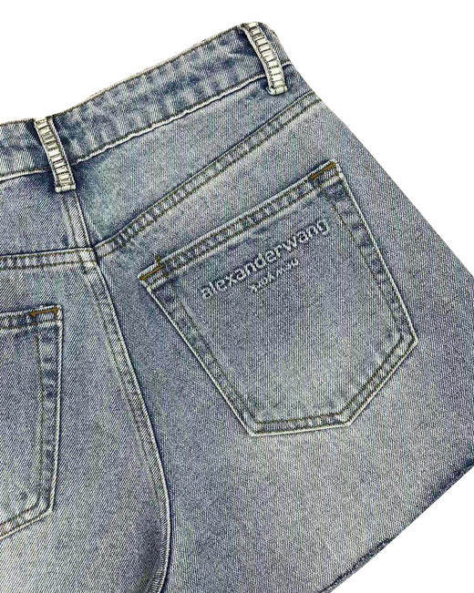 女款闪钻毛边洗水牛仔短裤la002 商品图2