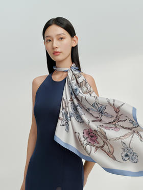 万事利双面印花大方巾-拂花枝