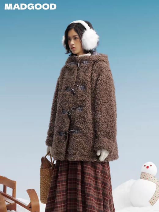 马得工地/MDGDWT14832/格纹牛角扣卷卷羊羔毛棉服外套 商品图0