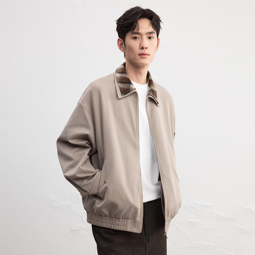 GXG男装25秋季时尚撞色格纹领口潮流宽松百搭休闲男式翻领夹克K&C 商品图5
