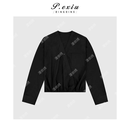 04-2潘依绣丁丁宠粉设计款下摆松紧V领衬衫外套Q13288 商品图0