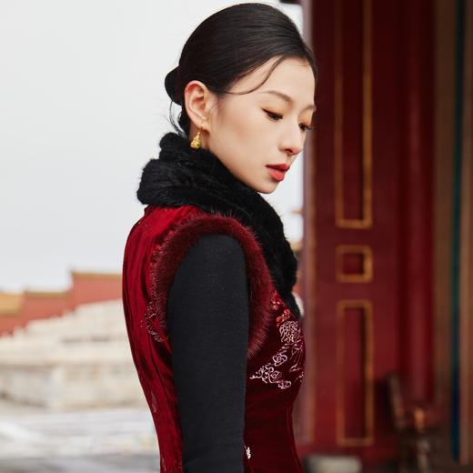 西子/松鹤延年丝绒重工钉珠刺绣松鹤梅山无袖旗袍/QPHY0110 商品图4