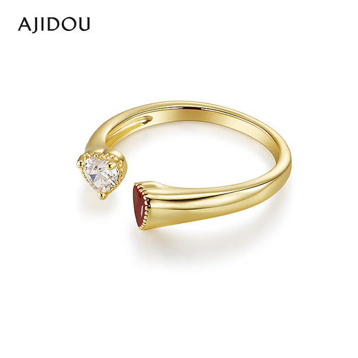 AJIDOU阿吉豆戒指女金色双爱心锆石简约指环轻奢小众百搭女士尾戒AD25J0094A10【48h发货】 商品图3