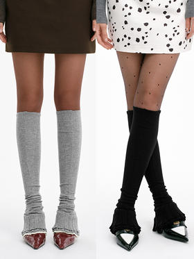 TR她热 云上漫步 灰色黑色芭蕾风针织复古显瘦喇叭袜套堆堆袜