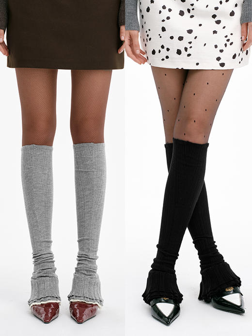 TR她热 云上漫步 灰色黑色芭蕾风针织复古显瘦喇叭袜套堆堆袜 商品图0