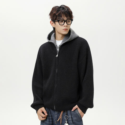 【YW】无忧购“清仓福利”质感仿鹿毛绒假两件开衫连帽毛衣复古情侣针织衫MM4144（截单后3-5天发货） 商品图3