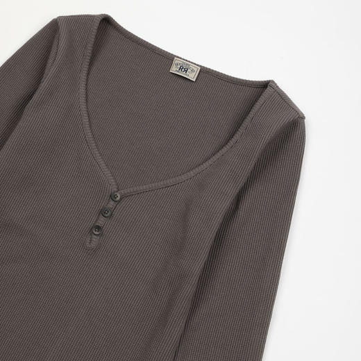 ROMI STUDIO复古针织华夫格高弹深v亨利衫打底上衣RWDSSY1563 商品图3