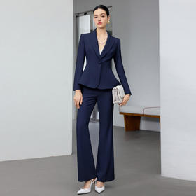 IWY/商务风藏青色西装套装女高端职业正装收腰微喇裤通勤工作服25CP916