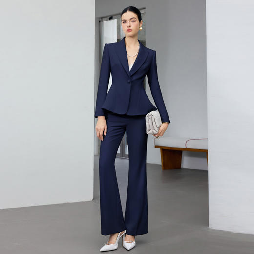 IWY/商务风藏青色西装套装女高端职业正装收腰微喇裤通勤工作服25CP916 商品图0