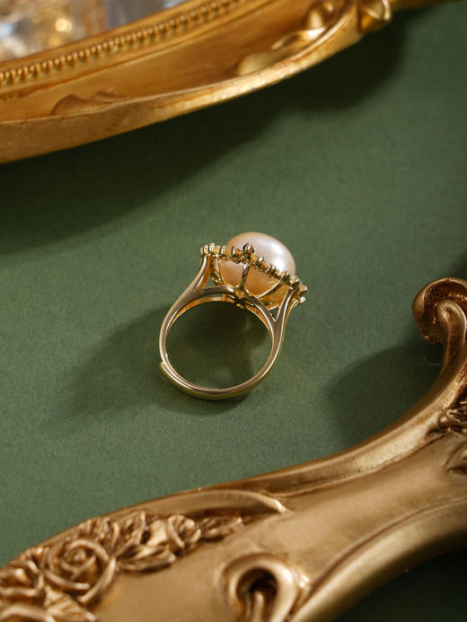 子佩集【灼灼芳华】银S925珍珠惜王妃戒指【R1702】12mm珠镀金火焰金色珠2601 商品图9