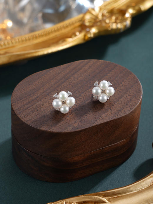 子佩集【雪芙】银S925珍珠AOYA奥雅耳钉【MLEH032】4.5mm珠四叶草四瓣花2601 商品图4