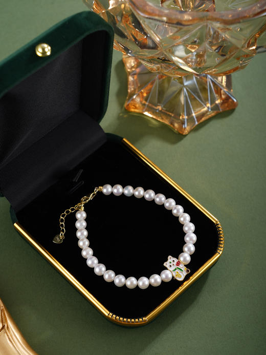 子佩集【招财萌宝】银S925珍珠惜王妃手链【MLSL001】5mm珠镀金猫咪2601 商品图3