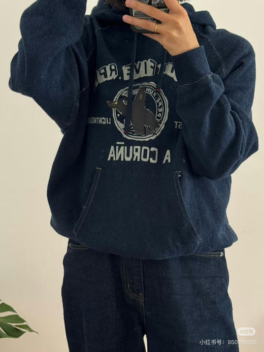 【秒杀价已调 直接拍】45R 日系复古 插肩袖 仿牛仔针织多次水洗 连帽毛圈卫衣 商品图10