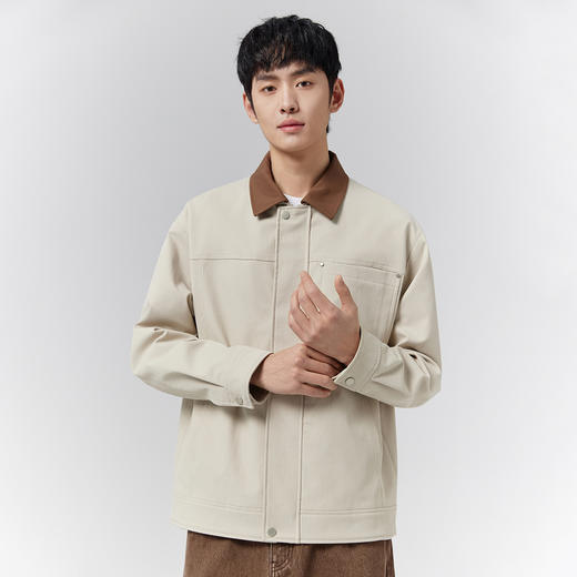 GXG男装【撞色领口】25春季时尚创意拼色多口袋拉链翻领男式夹克K&C 商品图1