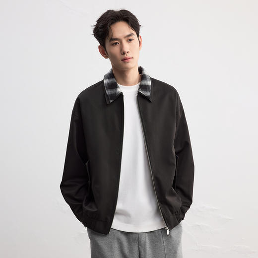 GXG男装25秋季时尚撞色格纹领口潮流宽松百搭休闲男式翻领夹克K&C 商品图1