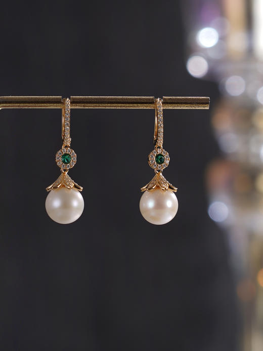 子佩集【缪斯华章】银S925珍珠惜王妃耳环【YE0966】9mm珠绿镀金圆圈扣环2601 商品图5