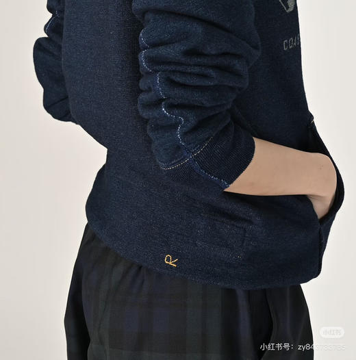 【秒杀价已调 直接拍】45R 日系复古 插肩袖 仿牛仔针织多次水洗 连帽毛圈卫衣 商品图5