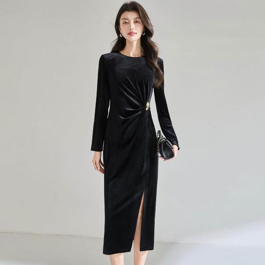 「高货sh」全新升级【铂金会员257/天猫349/差价92】(04701)洛诗琳优雅轻奢褶皱收腰裙2026春季新款气质丝绒连衣裙女 商品图4