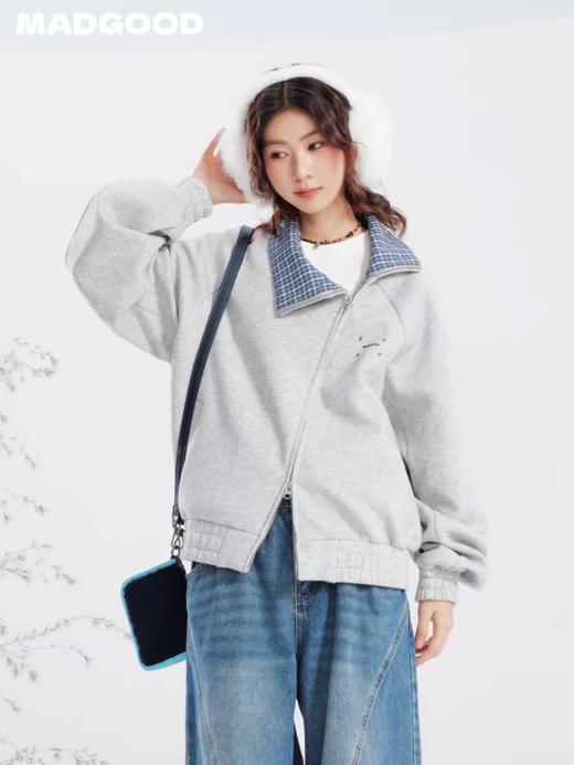 马得工地/MDGDWT141419/拼格子斜襟卫衣外套 商品图2