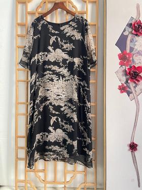 「断码清仓」新中式水墨花纹国风连衣裙 XL码  ZFYY309
