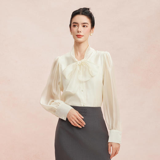 RE254斯尔丽2026春季新款光泽感高级感飘带长袖职业通勤优雅纯色衬衫 商品图8