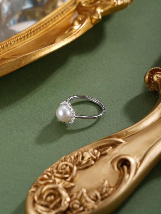 子佩集【晨曦微光】银S925珍珠惜王妃戒指【R2094】8mm珠双色太阳花2601 商品图6