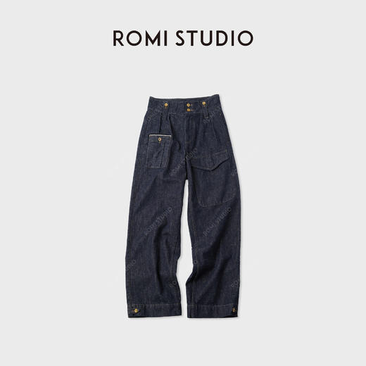 ROMI STUDIO“丹宁点缀”多口袋高腰棉点直筒垂感牛仔裤RWCAXA5385 商品图3