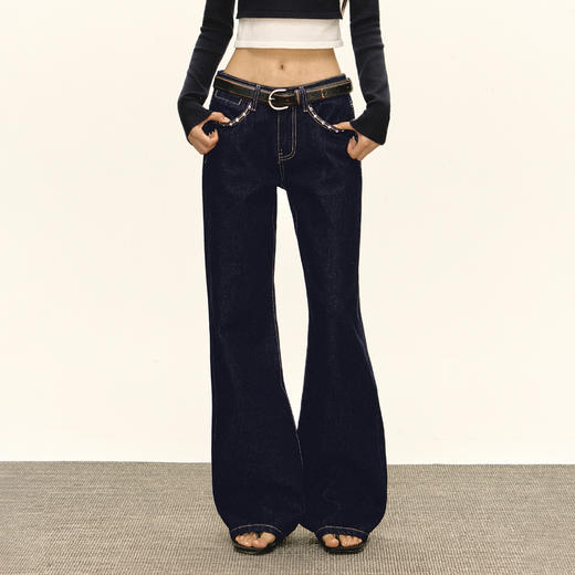 Ariseism 美式复古设计感铆钉阔腿牛仔裤女春季新款直筒裤子 商品图1