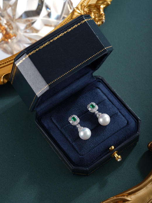 子佩集【闪耀人生】银S925珍珠惜王妃耳钉【E4007-1】10mm珠双色绿方块2601 商品图9