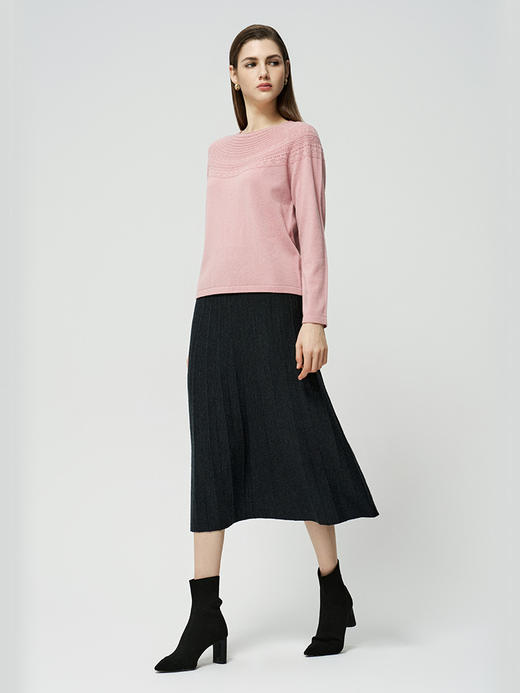 【圆领镂空羊绒衫】羊绒世家秋冬新品女士100%山羊绒内搭保暖针织衫 商品图2