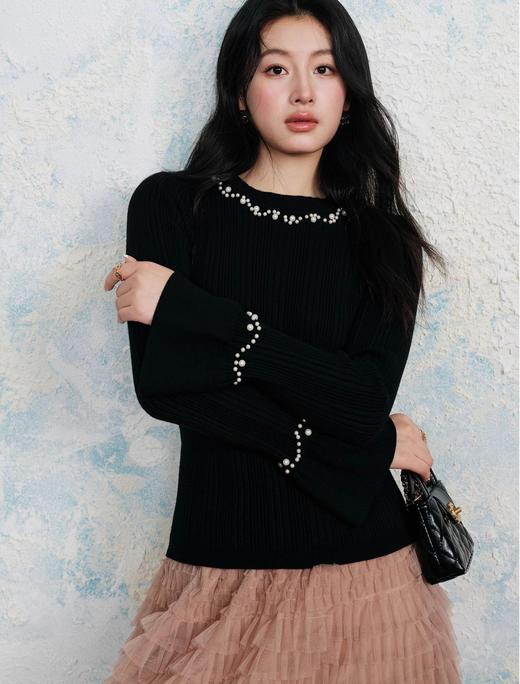 澳洲进口美利奴羊毛混混纺抗起球BC同款重工手工钉珠羊毛衫 商品图9