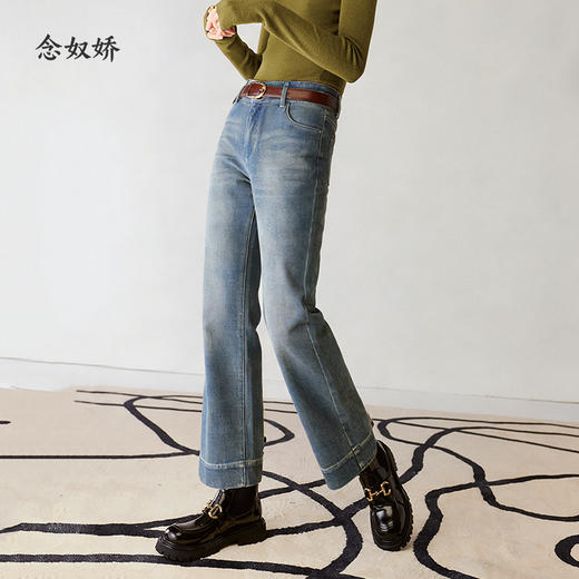 【商场同款】CNT5B42 “ 小直筒牛仔裤” 利落翻边设计 裤型简约显瘦好穿 内里绒面温暖舒适 商品图5