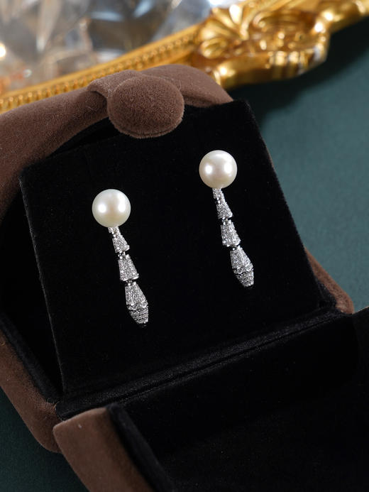 子佩集【冰魄雪影‌】银S925珍珠惜王妃耳钉【MLEH012】7mm珠三节流苏2601 商品图4