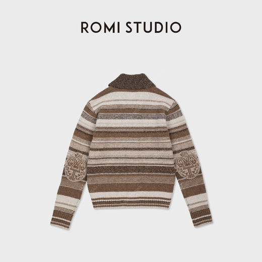ROMI STUDIO100%UPW高支羊毛复古条纹翻边毛织外套 RWDSS82209 商品图1
