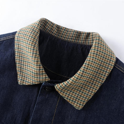 GXG男装【格纹领口】秋季时尚撞色拼接水洗牛仔休闲男式夹克K&C 商品图7