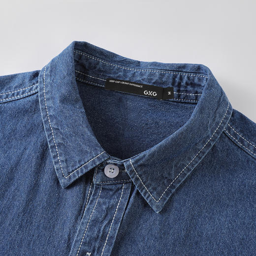 GXG男装25夏季经典胸前口袋设计日常休闲百搭翻领短袖牛仔衬衫K&C 商品图4